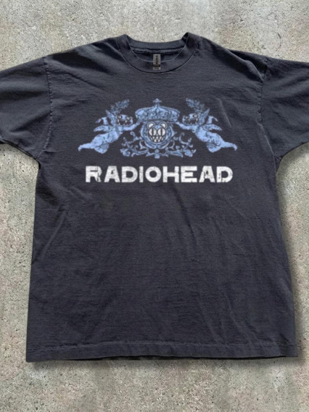 Gildan Black Radiohead Crest Graphic Tee with Blue Print